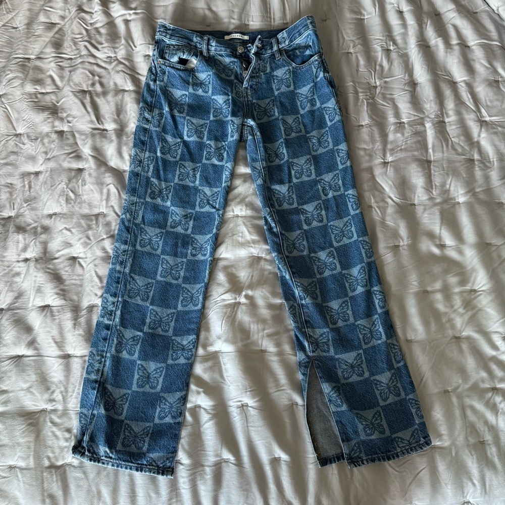 PacSun Eco Butterfly Checkerboard Low Rise Straight Leg Jeans size 26 - Picture 3 of 8